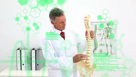 Animation-of-processing-data-over-caucasian-male-doctor-presenting-spine