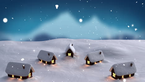 Animation-of-snow-falling-over-houses-in-winter-scenery
