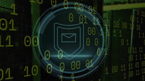 Animation-Von-Cybersicherheitstext,-Binärdaten-Und-E-Mail-Sicherheitsscan-Symbol-Auf-Dem-Schnittstellenbildschirm