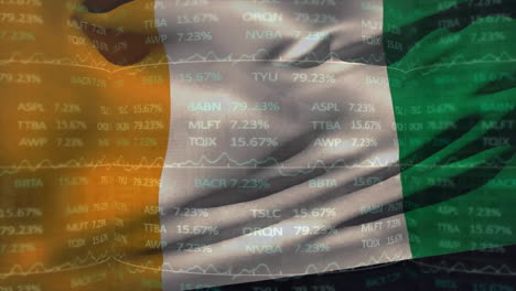 Animation-Der-Irischen-Flagge-über-Der-Verarbeitung-Finanzieller-Daten