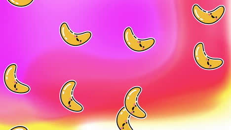 Animation-of-bananas-falling-over-colourful-background