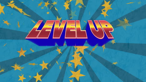 Animation-Eines-Level-Up-Textes-über-Einem-Sternen--Und-Streifenmuster
