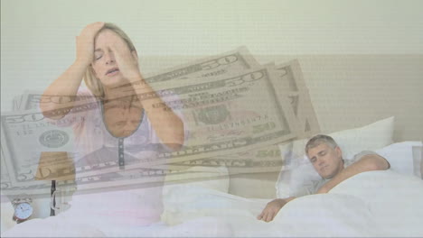 Animation-of-dollar-banknotes-over-caucasian-couple