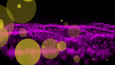 Animation-Von-Gelben-Und-Violetten-Lichtpunkten-Auf-Schwarzem-Hintergrund
