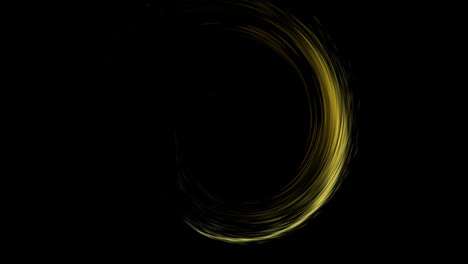 Animation-of-glowing-circle-of-yellow-light-trial-with-copy-space-on-black-background