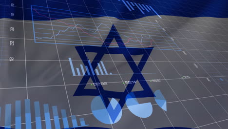 Animation-of-financial-data-processing-over-flag-of-israel