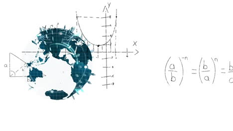 Animation-Eines-Netzwerks-Von-Menschen-Auf-Dem-Globus-über-Mathematischen-Gleichungen-Auf-Weißem-Hintergrund