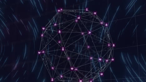 Animation-Des-Netzwerks-Von-Verbindungen-Mit-Dem-Globus-Auf-Dunklem-Hintergrund