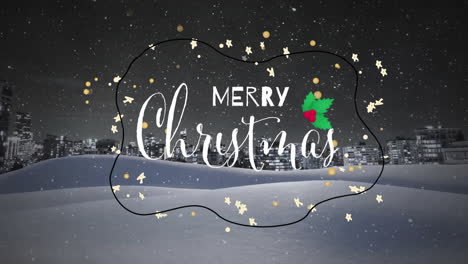 Animation-of-merry-christmas-text-and-snow-falling-over-winter-scenery