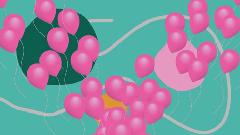 Animation-Von-Rosa-Luftballons-über-Abstraktem,-Lebendigem-Muster