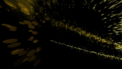 Animation-Von-Gelben-Lichtspuren-Und-Punkten-Auf-Schwarzem-Hintergrund