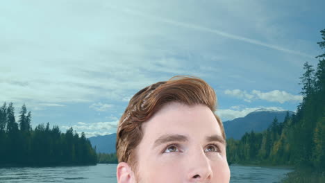 Animation-of-caucasian-man-looking-around-over-landscape