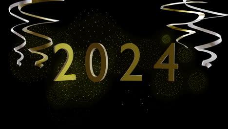 Animation-of-2024-and-party-streamers-on-black-background