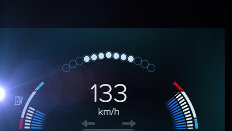 Animation-of-changing-numbers-and-loading-circles-in-speedometer-against-black-background