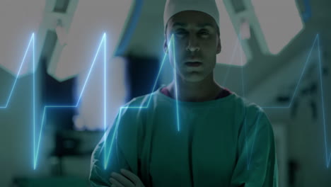 Animation-of-data-processing-over-caucasian-male-surgeon-in-hospital