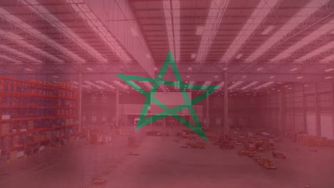 Animation-of-flag-of-morocco-over-large-goods-storage-warehouse