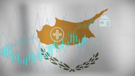 Animation-of-graphs,-data-and-energy-icons-over-flag-of-cyprus