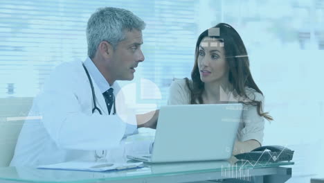 Animation-of-data-processing-over-caucasian-male-doctor-with-female-patient