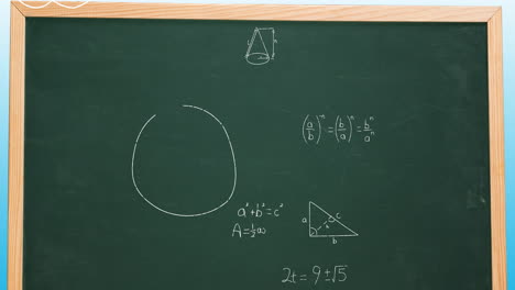 Animation-of-mathematical-data-processing-over-green-chalkboard