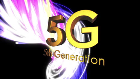 Animation-Von-5G-Text-Der-5.-Generation-über-Lichtspuren-Auf-Schwarzem-Hintergrund