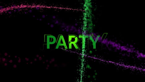 Animation-of-green-party-text-and-light-trails-on-black-background