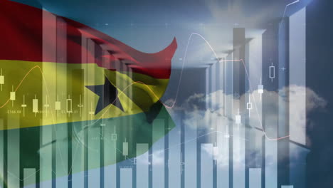 Animation-Der-Statistik-Und-Finanzdatenverarbeitung-über-Der-Flagge-Ghanas