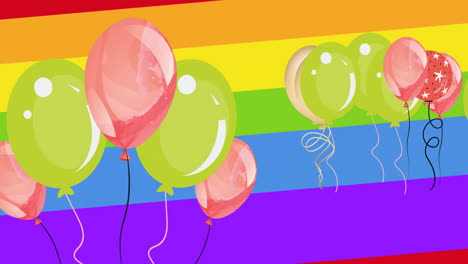 Animation-Von-Bunten-Luftballons-Auf-Regenbogenhintergrund