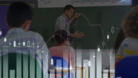 Animation-of-data-processing-over-diverse-schoolchildren-in-classroom