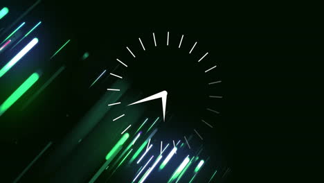Animation-of-clock-and-light-trails-on-dark-background