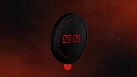 Animation-of-red-digital-timer-changing-on-red-and-black-background