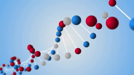 Animation-Eines-DNA-Strangs,-Der-Sich-über-Blauem-Hintergrund-Dreht