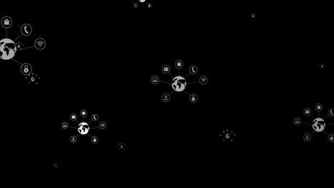 Animation-of-floating-connected-icons-on-black-background