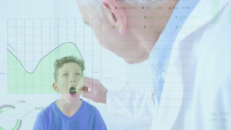 Animation-of-data-processing-over-caucasian-male-doctor-and-boy-patient-in-hospital