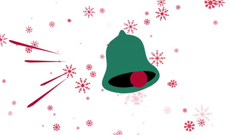 Animation-Einer-Grünen-Glocke-Und-Roten-Schneeflocken-Auf-Weißem-Hintergrund