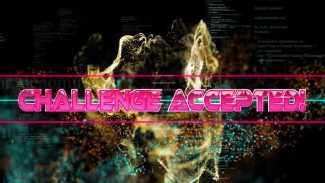 Animation-of-challenge-accepted-and-neon-pattern-on-black-background