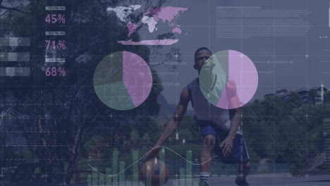 Animation-of-financial-data-processing-over-biracial-male-basketball-player