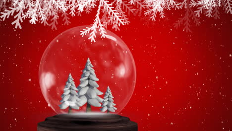 Animation-of-snow-falling-over-christmas-snow-globe-with-trees-in-winter-scenery