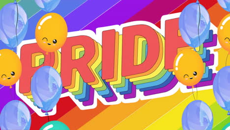 Animation-of-pride-text-and-balloons-on-rainbow-background