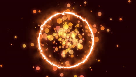 Animation-Eines-Flammenrings-Mit-Heißen-Orangefarbenen-Und-Gelben-Lichtpunkten-Auf-Schwarzem-Hintergrund