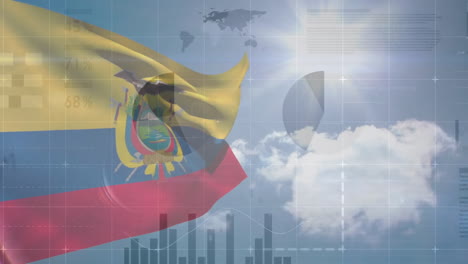 Animation-of-statistics-and-financial-data-processing-over-flag-of-colombia