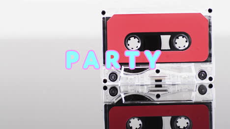 Animation-of-party-text-over-tape-on-white-background