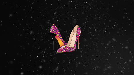 Animation-of-women's-pink,-leopard-print-high-heeled-shoes-on-starry-night-sky