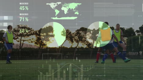 Animation-of-financial-data-processing-over-diverse-female-football-players