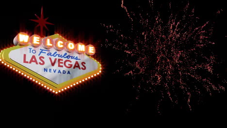 Animation-of-welcome-to-las-vegas-neon-sign-and-fireworks-on-black-background