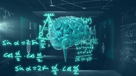 Animation-of-human-brain-and-mathematical-data-processing-on-green-background