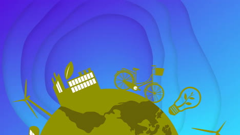 Animation-Des-Globus-Mit-Ökologie-Symbolen-Auf-Blauem-Hintergrund