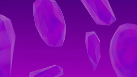 Animation-of-purple-floating-rocks-rotating-on-purple-background