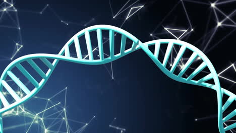 Animation-of-dna-strand-spinning-with-connections-over-black-background