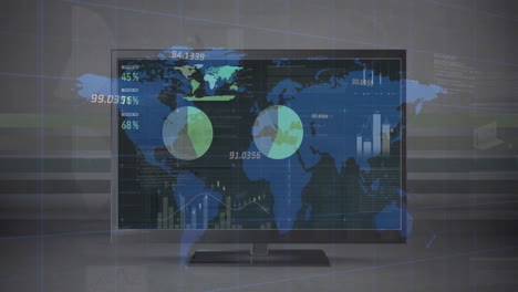 Animation-Der-Verarbeitung-Finanzieller-Daten-Und-Einer-Weltkarte-Auf-Dem-Computerbildschirm