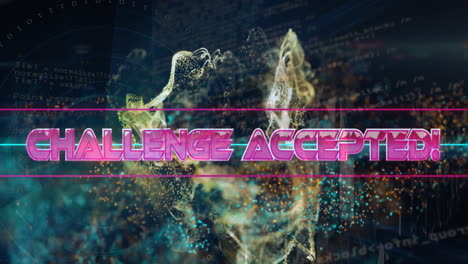 Animation-of-challenge-accepted-text-over-neon-lines-and-explosion